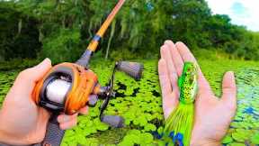 This HIDDEN POND has TROPHY BASS! (Frog Fishing)