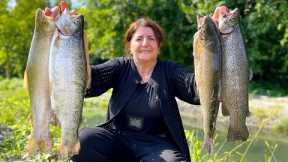 Grandma Catch 10 kg of TROUT and Cooked it on the Barbecue - The Secret of Cooking Fish