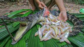 Wow! Amazing Catching Wild Crocodile & Cooking on the Rock