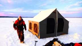 Tent Camping on ICE. Fishing Lake Superior in January