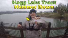 Hammering Trout Limits at Hagg Lake Covered Dock | Spring Trout Fishing in the Rain | Oregon Fishing