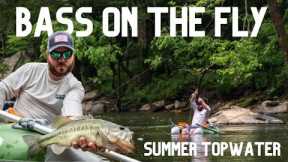 Epic Topwater Eats! | Fly Fishing For Bass | Remote River Adventure In A Raft