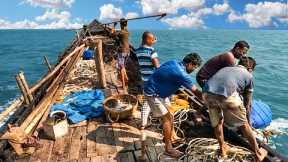 Ocean fishing with nets fishing method - Large nets are used to catch fish in the open ocean or sea