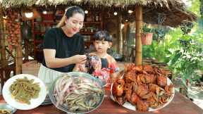 Pregnant mum prepare parrot crabs, Crispy fish and eat tamarind sauce | cooking with sros