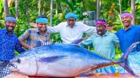 200 Pounds BIG TUNA FISH | Tuna Fish Cutting and Cooking in Village | Tuna Fish Steak Recipe