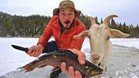 Ice Fishing for Trout with my Goat! (Catch & Cook)