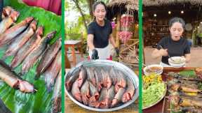 Cook Fish on Banana Leaves and eat noodle tiny shrimp past by Mommy Chef Sros - Cooking with sros