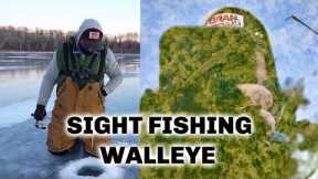First Ice ORANGE Lake Walleyes! (Sight Fishing in 3ft)