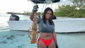 CATCHING GIANT LOBSTER ON A POLE CATCH, CLEAN & COOK EXUMA BAHAMAS