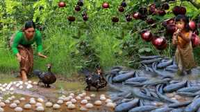 Catch duck and many fish pick egg in flood forest- Cooking duck spicy +3food of survival