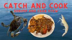 Catching Beautiful Crabs & Shrimp Off The Road (Catch*Clean*Cook) Shrimp & Crab Stew W/Fried Trout