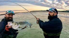 Fly Fishing For Bass In The Surf - Big Bass Smashes My Fly - SaltWater Fly Fishing - Fly Fishing Uk