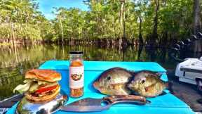 Fish Burger FEAST in the Swamp! Shell Cracker Catch Clean Cook