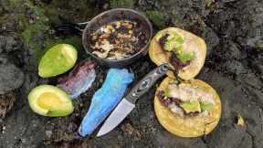 Catch and Cook in the RAIN on the ROCKS:  Most Delicious Fish Tacos!!