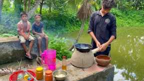 Catching Fish in Rainy Day & Cooking by Kids - Fishing & Picnic Cooking by Children's of Village