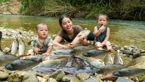 Encounter a huge school of fish - catch fish and trap fish on a rainy day - cook with your children