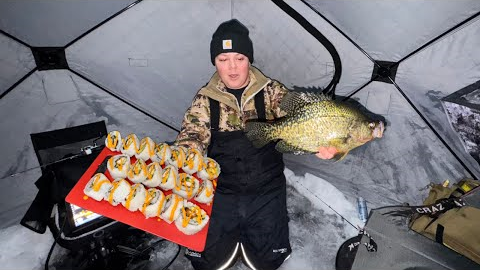 Ice Fishing Crappie Catch And Cook - Crappie Tempura Rolls