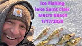 Ice Fishing for Perch. lake Saint Clair Metro Beach.