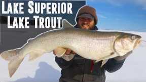 Ice Fishing for BIG LAKE TROUT on Lake Superior!