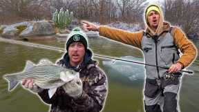 Fishing ICEY Banks for Heavy Hybrid Striped Bass with Jon B