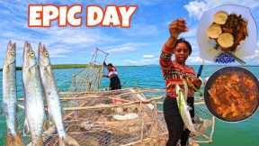 EPIC CATCH, CLEAN & COOK BARRACUDAS WHILE SETTING NEW FISH TRAPS‼️