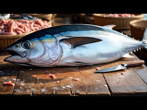 Tuna Cutting Skills at the Fish Market in Sorong City, Indonesia