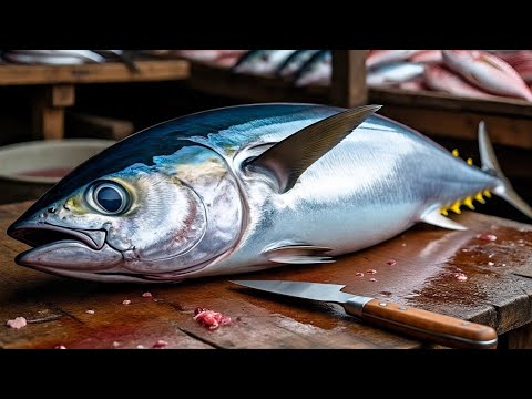 Fresh tuna cutting at the fish market